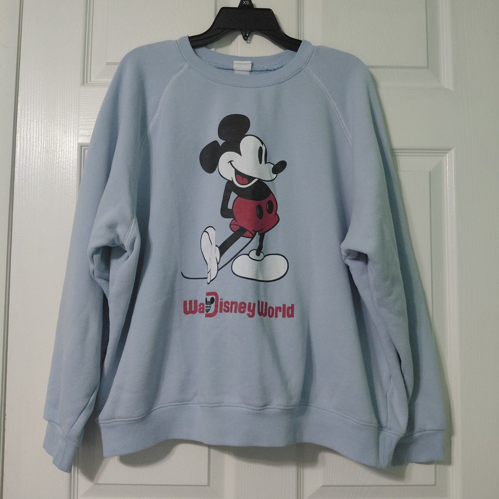 Disney World Mickey Mouse Sweatshirt Light Blue Raglan Pullover XL